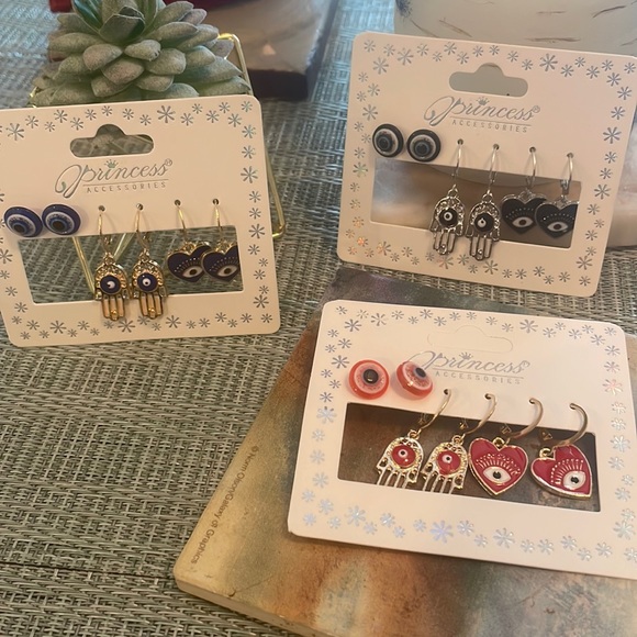#112e Set of 3 Seeing Eye Boho Earrings - Picture 4 of 11
